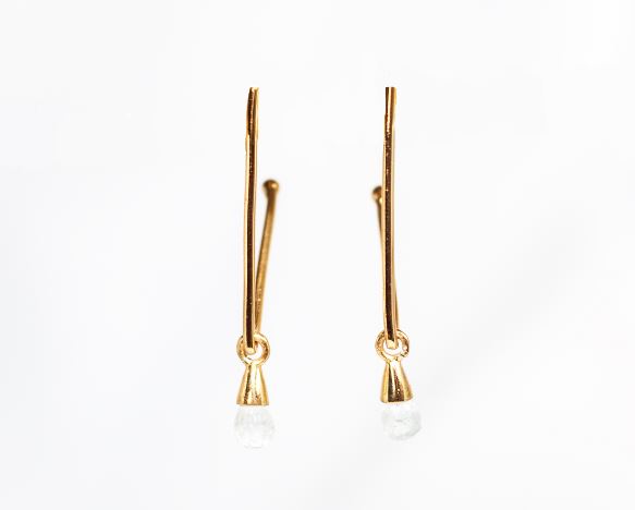 Gold Vermeil V shape Earrings in Aqua Marine