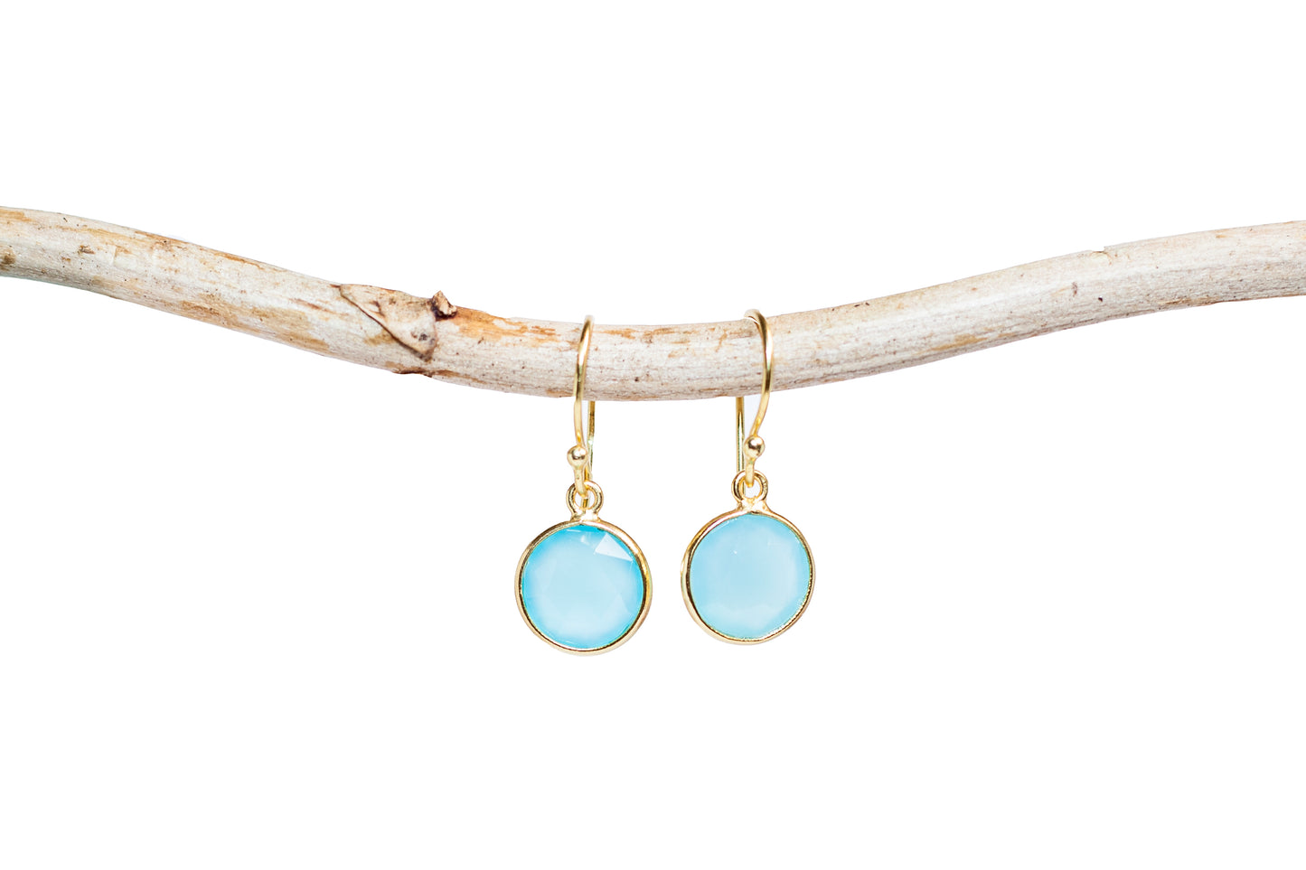Gold Vermeil Hook Earrings in Aqua Chalcedony