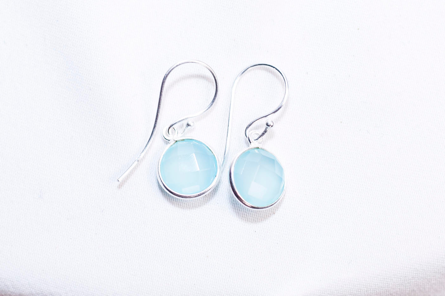 Sterling Silver Hook Earrings in Aqua Chalcedony