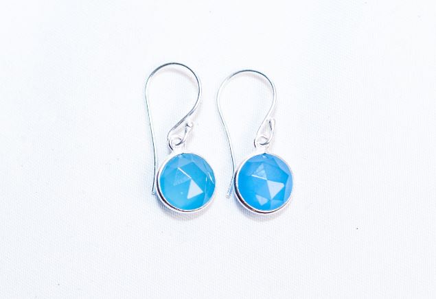 Sterling Silver Hook Earrings in Blue Chalcedony