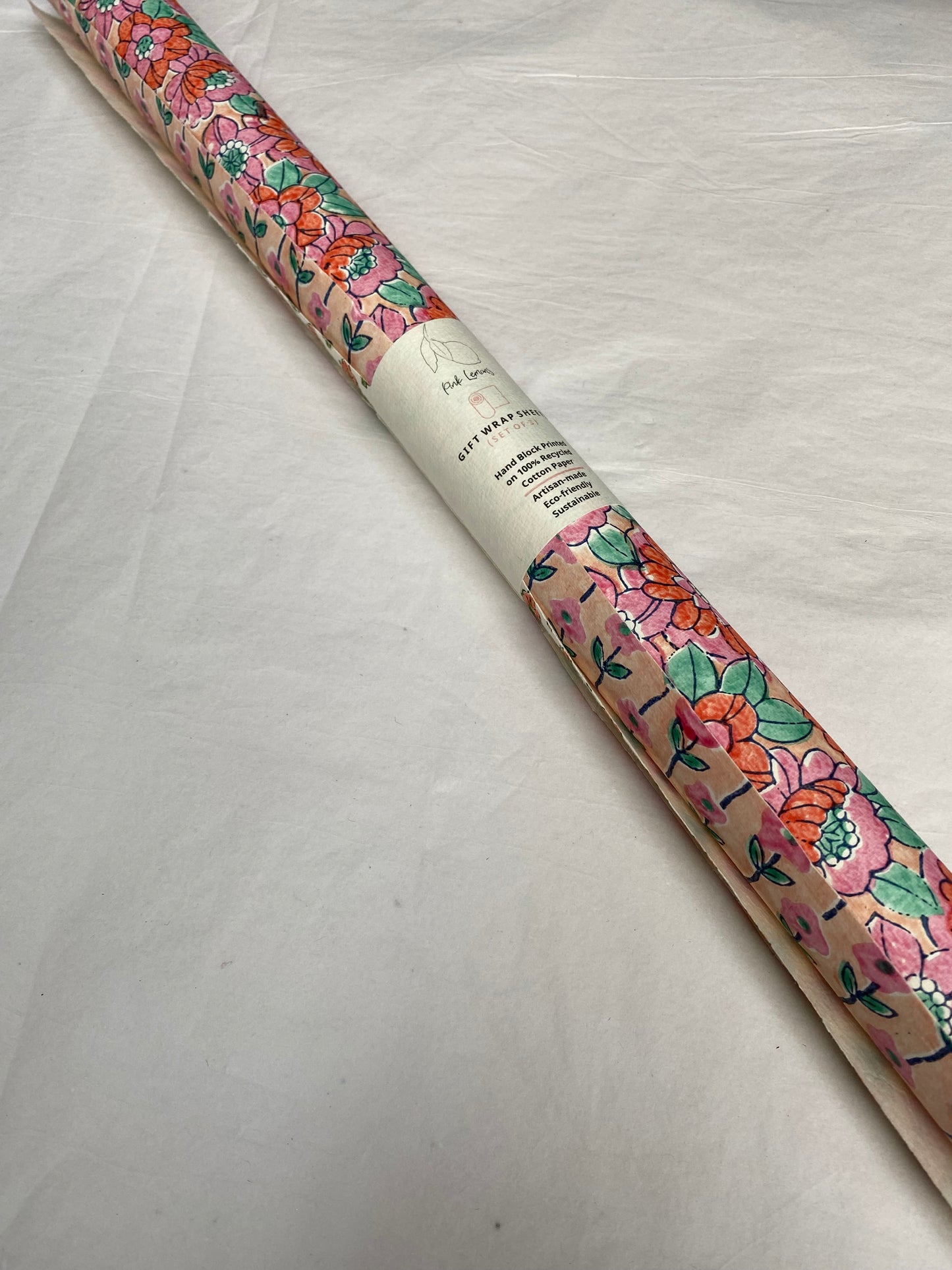 Pink Floral Set in Pink - Set of 3 Gift Wrap Sheets.