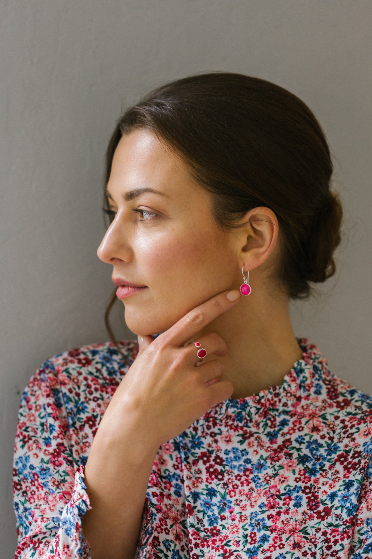 Sterling Silver Hook Earrings in Pink Chalcedony