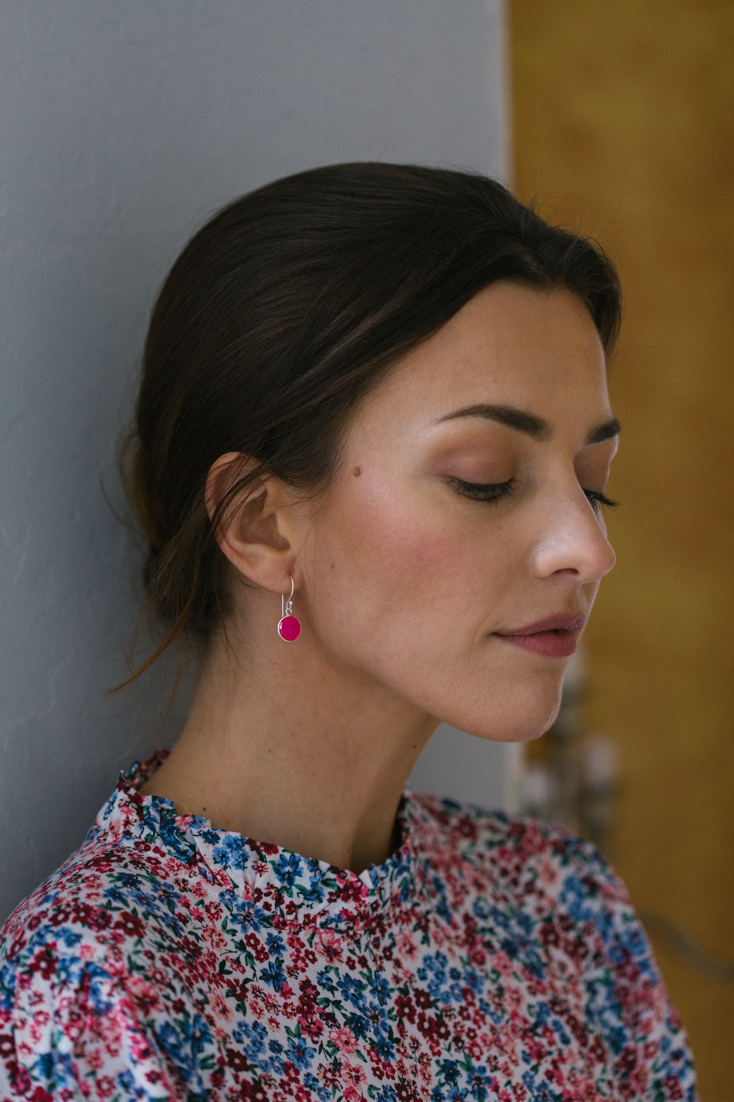 Sterling Silver Hook Earrings in Pink Chalcedony