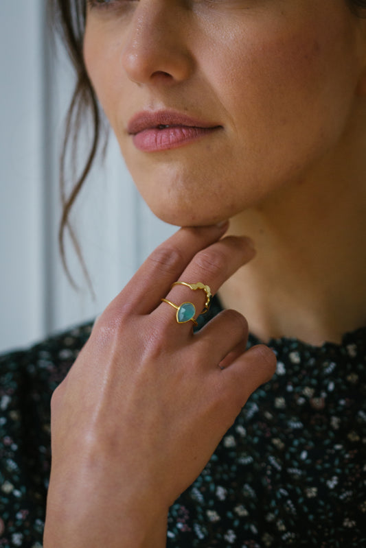 Gold Vermeil Twin Ring in Aqua Chalcedony