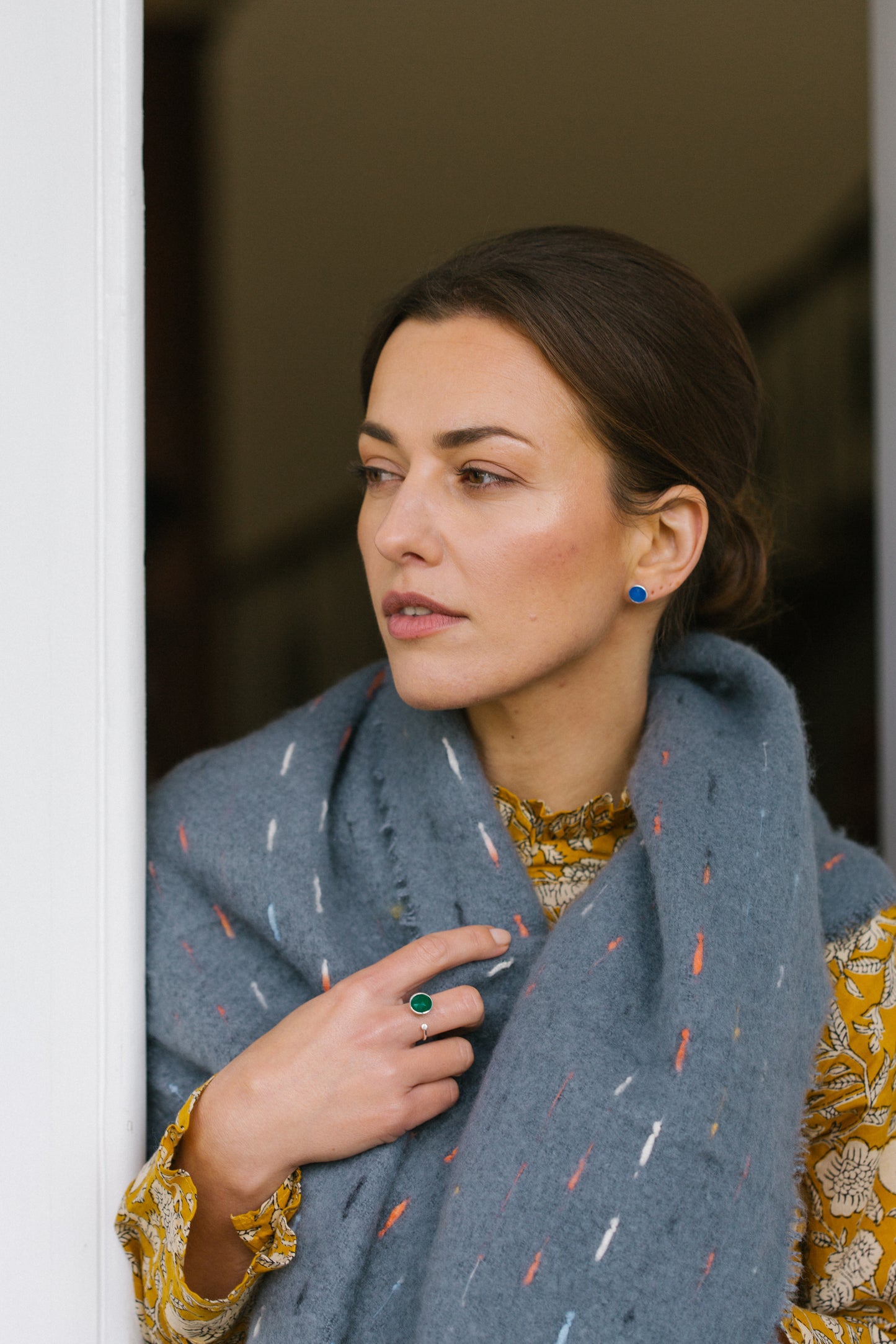 Sterling Silver Ring with Disc in Green Onyx