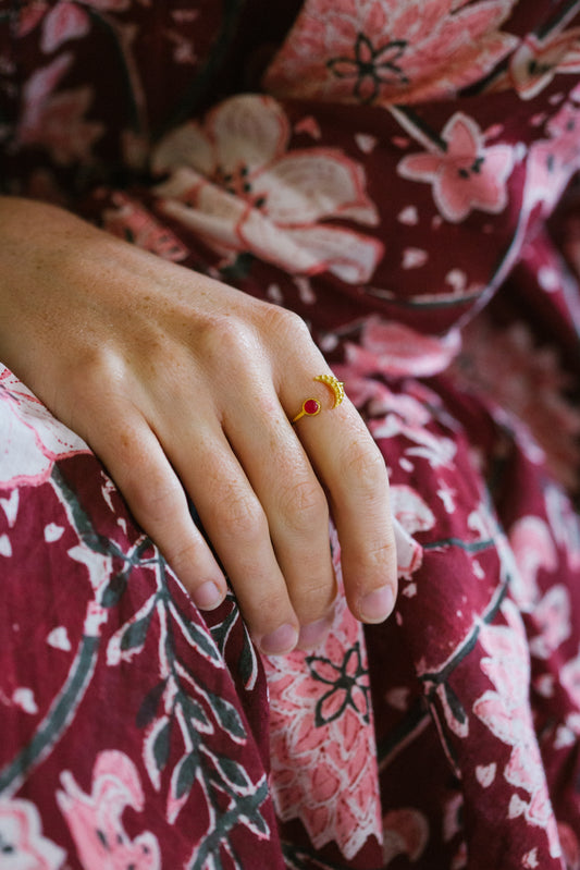 Gold Vermeil Moon Ring in Pink Chalcedony