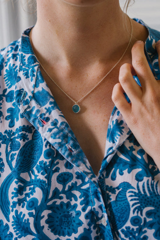 Sterling Silver Necklace with Aqua Chalcedony