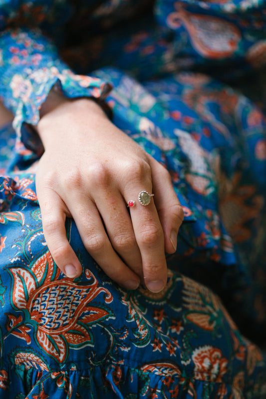 Sterling Silver Two Stone Ring in Labradorite & Pink Chalcedony