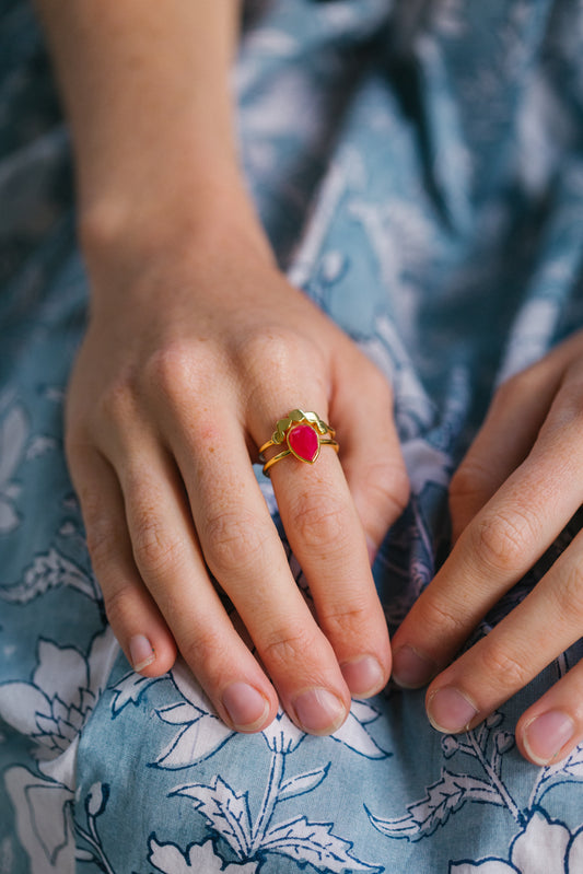Gold Vermeil Twin Ring in Pink Chalcedony