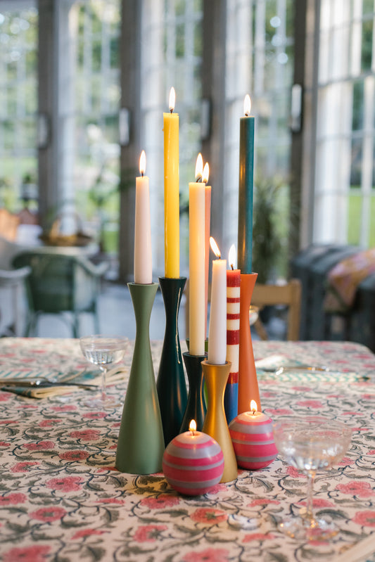 Tall Wooden Candle Holder in Opaline