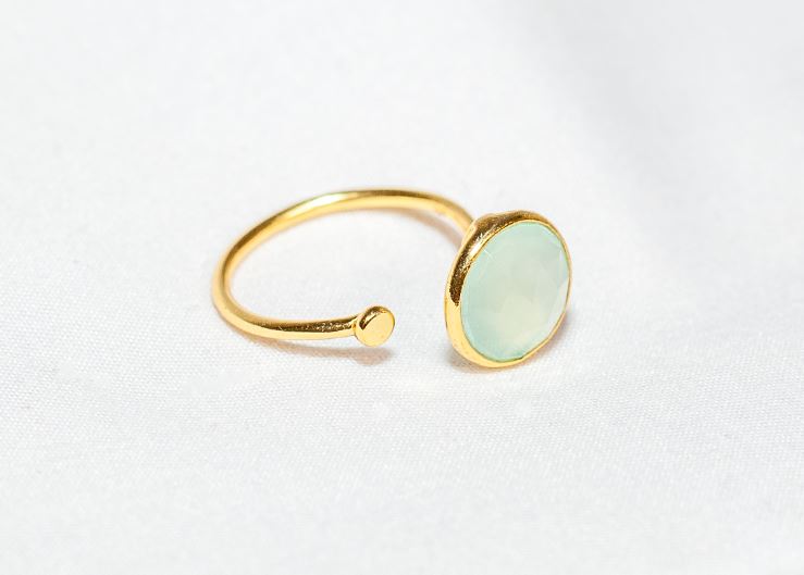 Sterling Silver Ring with Disc in Prehnite