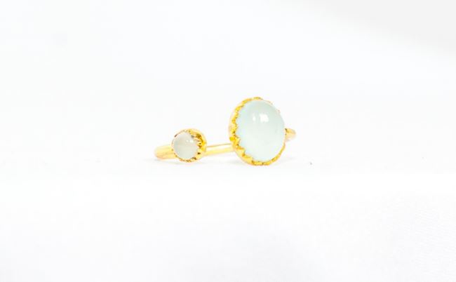 Gold Vermeil Two Stone Ring Aqua Chalcedony