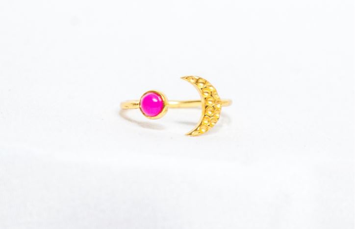 Gold Vermeil Moon Ring in Pink Chalcedony