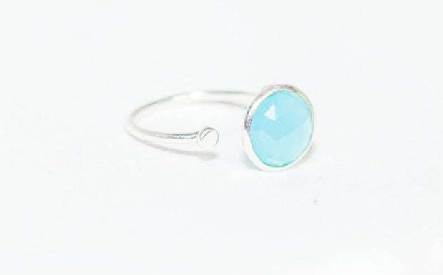 Sterling Silver Ring with Disc in Aqua Chalcedony
