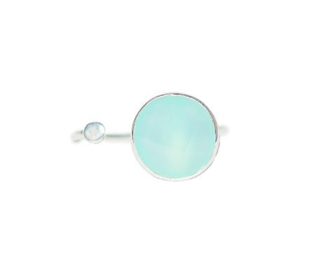 Sterling Silver Ring with Disc in Aqua Chalcedony