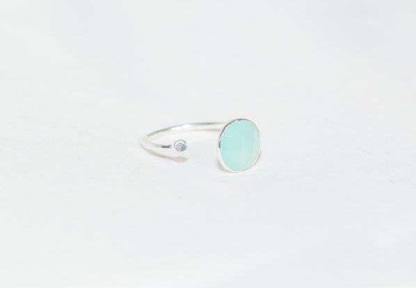 Sterling Silver Ring with Disc in Aqua Chalcedony