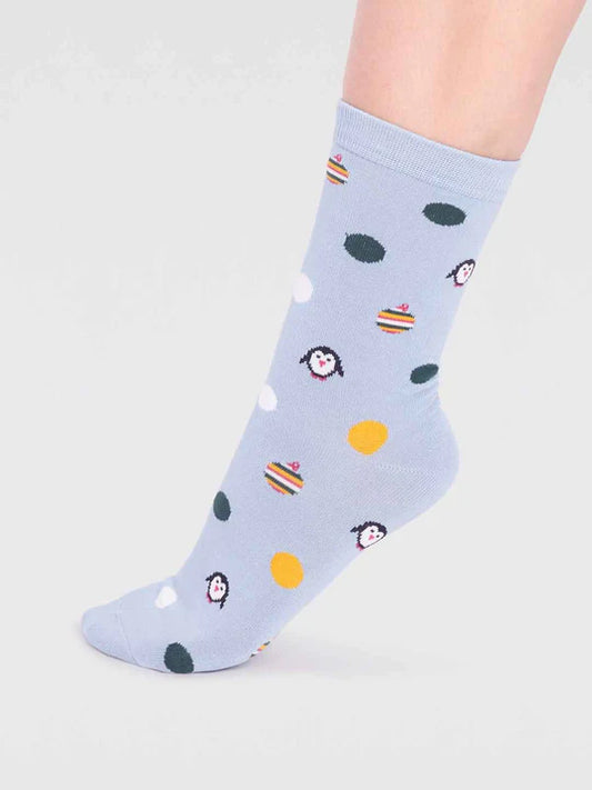 Penguin Spot Socks in Foam Blue 4-7