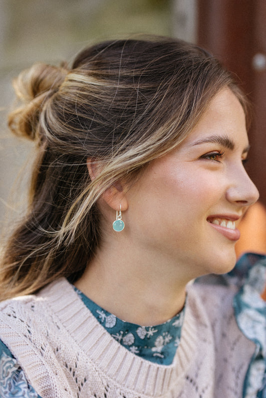 Sterling Silver Hook Earrings in Aqua Chalcedony