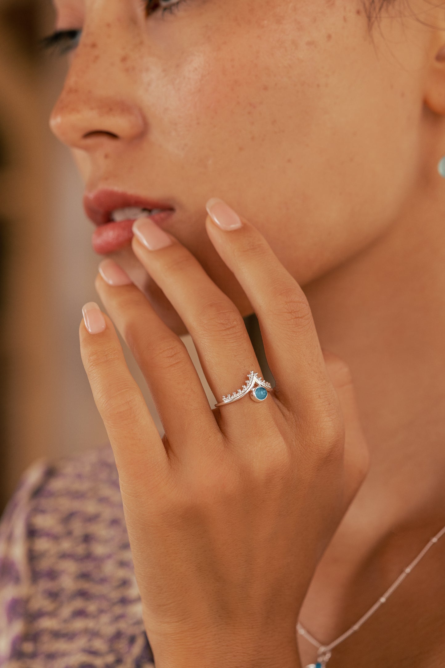 Isis Filigree Wishbone Ring -Silver Blue Chalcedony