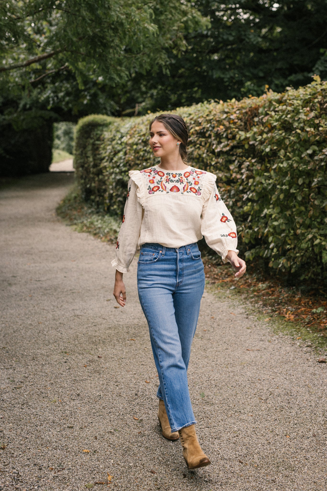Nadia Embroidered Blouse in Natural