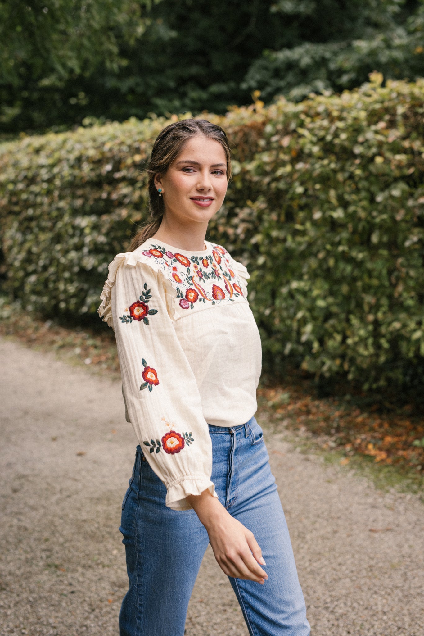 Nadia Embroidered Blouse in Natural