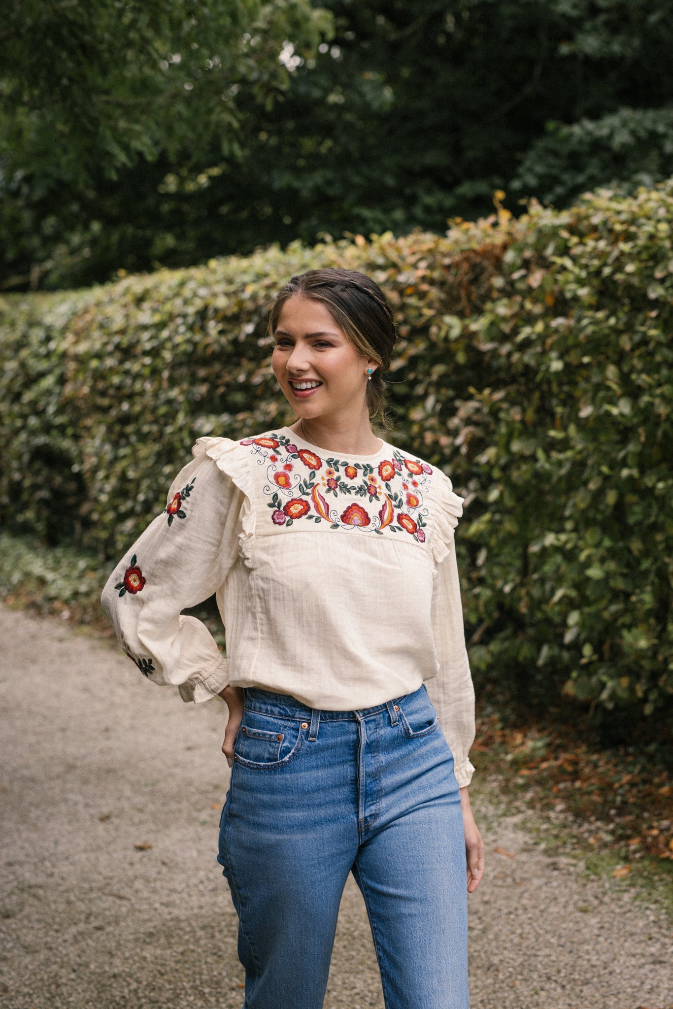 Nadia Embroidered Blouse in Natural