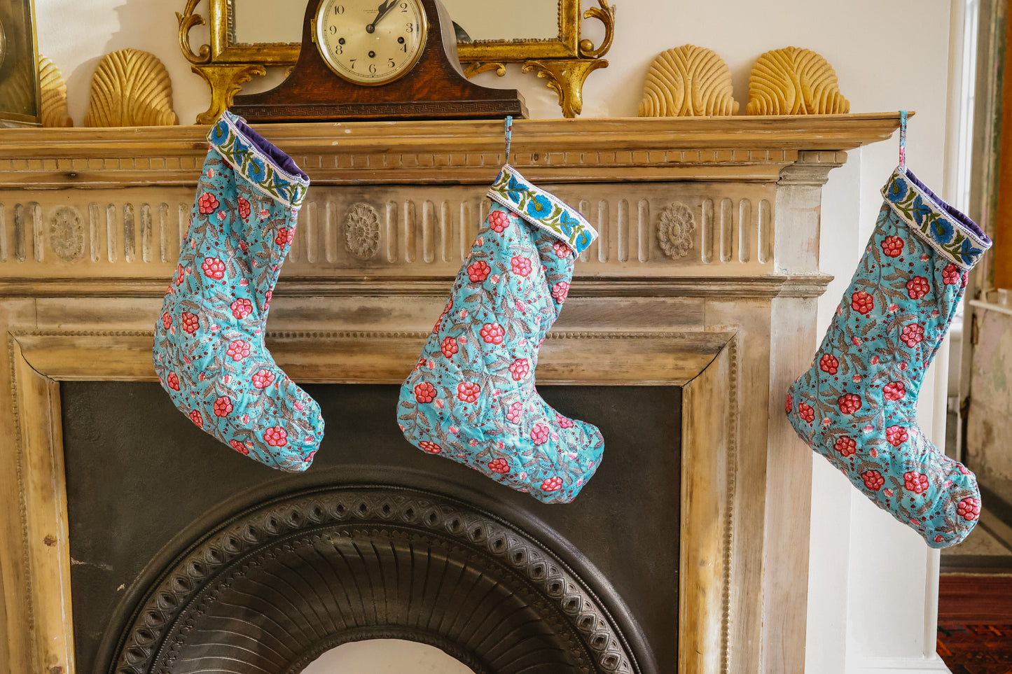 Christmas Stocking in Blue & Pink Floral