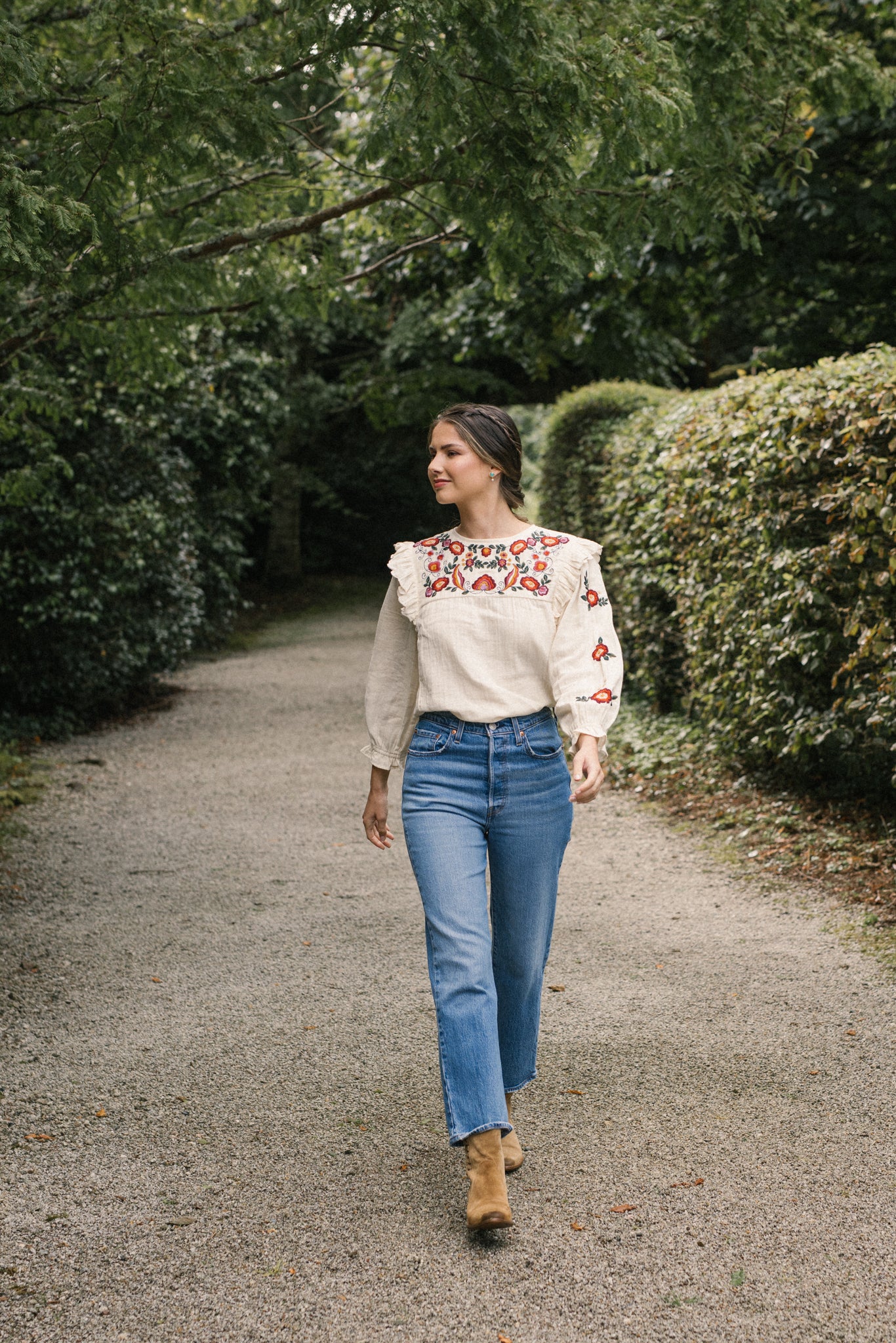 Nadia Embroidered Blouse in Natural