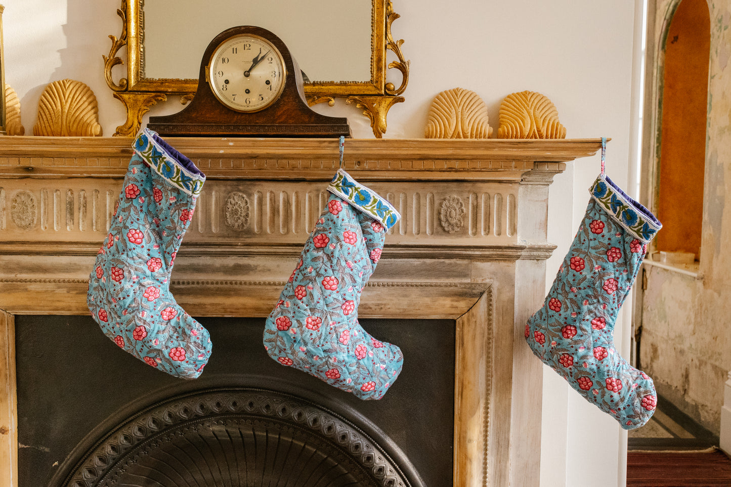 Christmas Stocking in Blue & Pink Floral