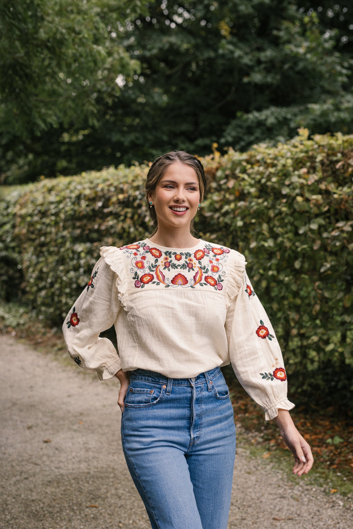 Nadia Embroidered Blouse in Natural