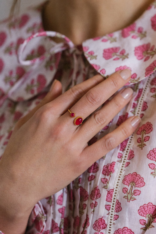 Gold Vermeil Two Stone Ring in Pink Chalcedony