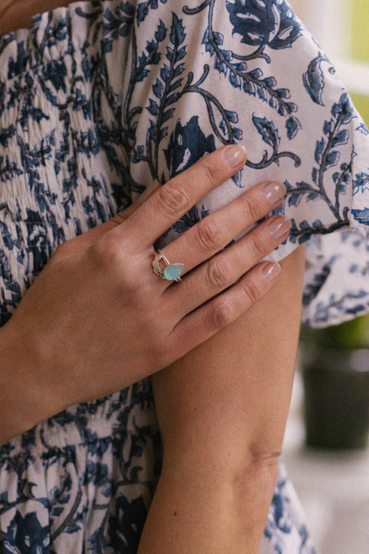 Sterling Silver Twin Ring in Aqua Chalcedony