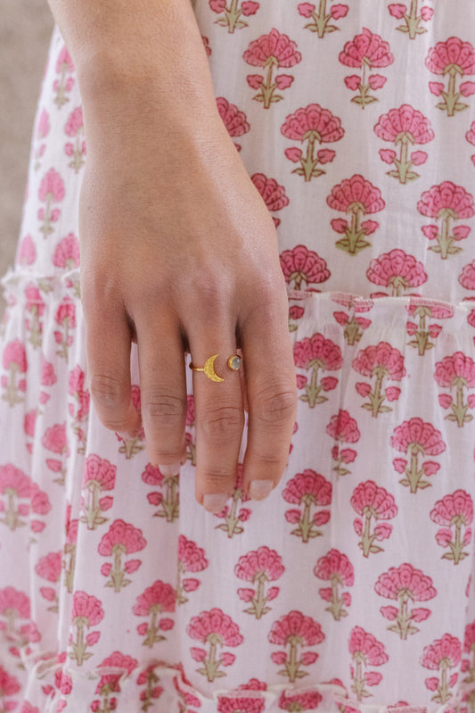 Gold Vermeil Moon Ring in Aqua Chalcedony