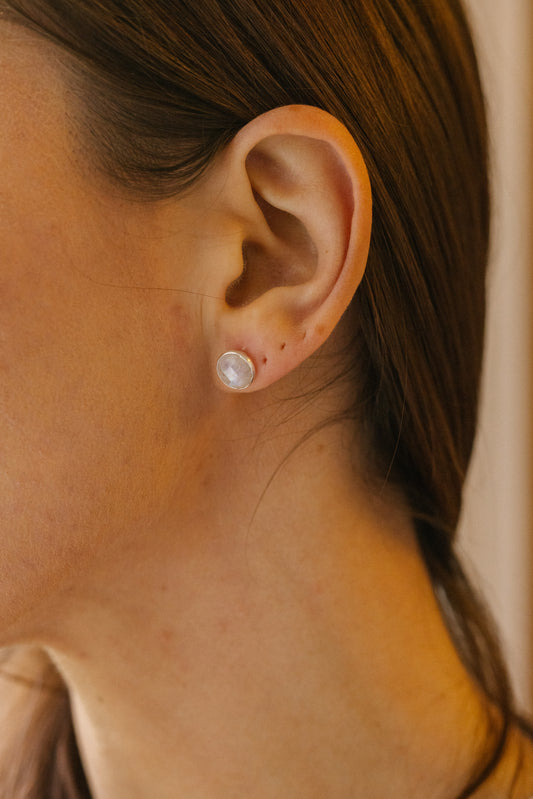 Sterling Silver Studs in Rainbow Moonstone