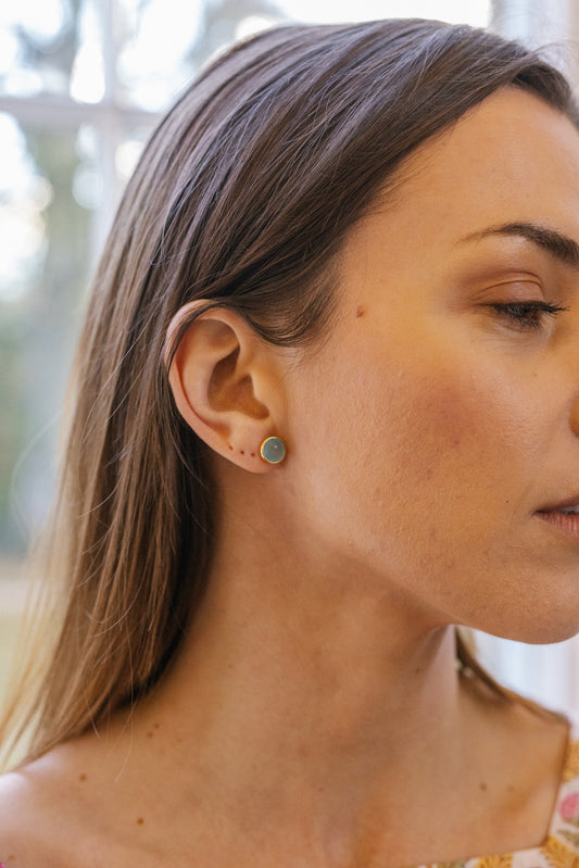 Gold Vermeil Round Stud Earrings in Aqua Chalcedony