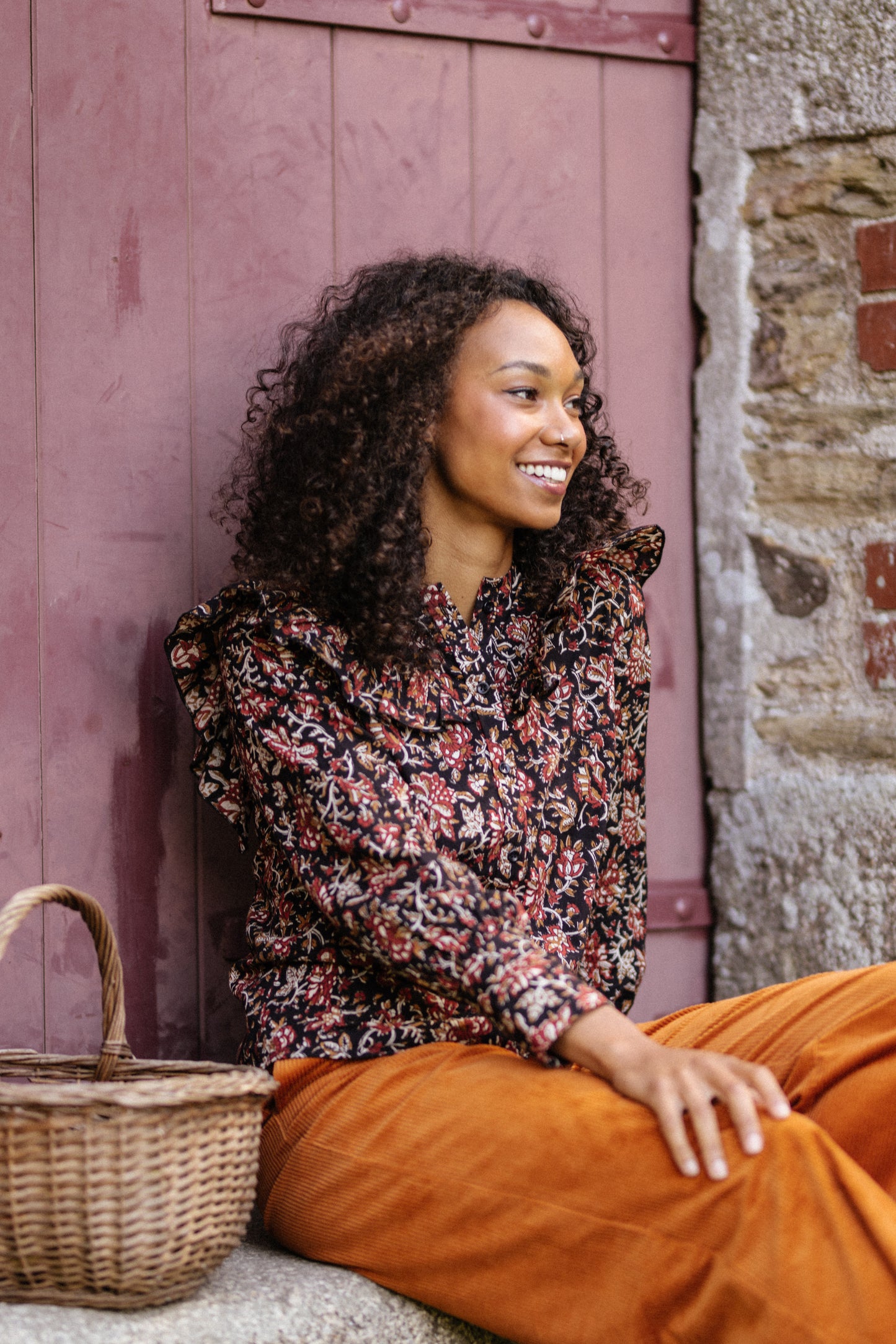 Fleur Blouse in Midnight & Burnt Sienna
