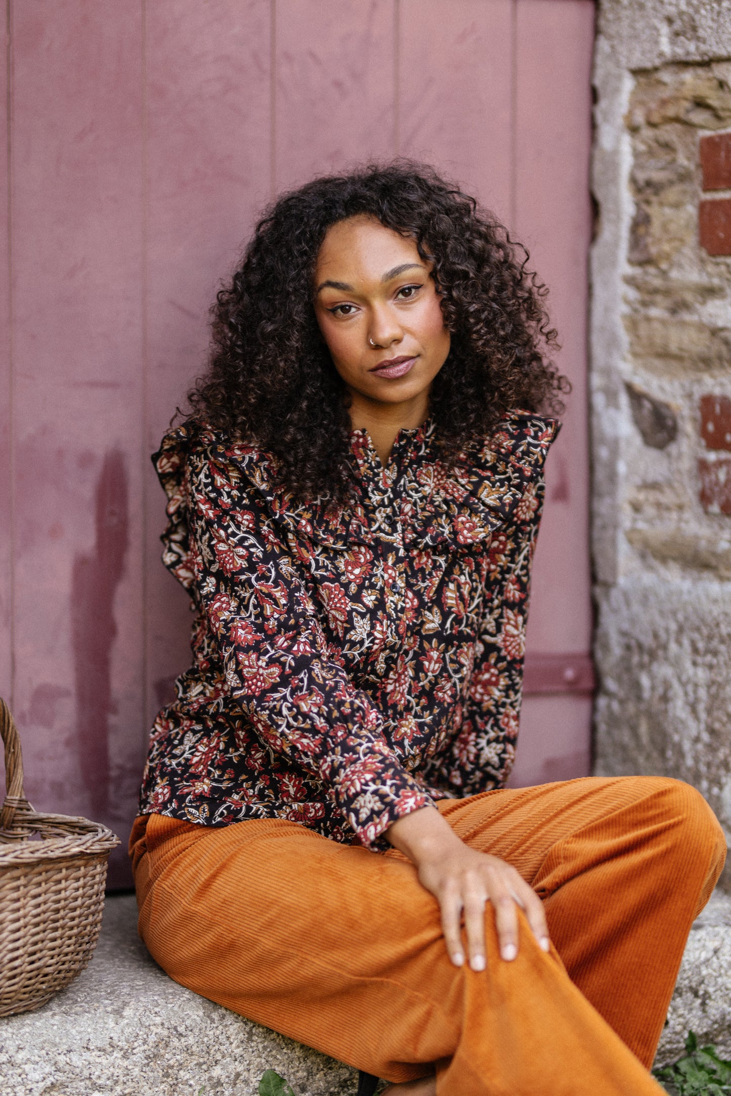 Fleur Blouse in Midnight & Burnt Sienna