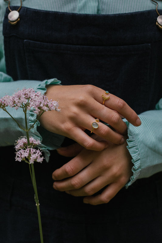 Gold Vermeil Moon Ring in Blue Chalcedony