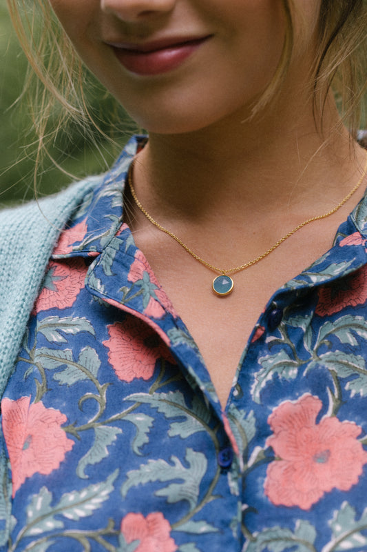 Gold Vermeil Necklace with Blue Chalcedony
