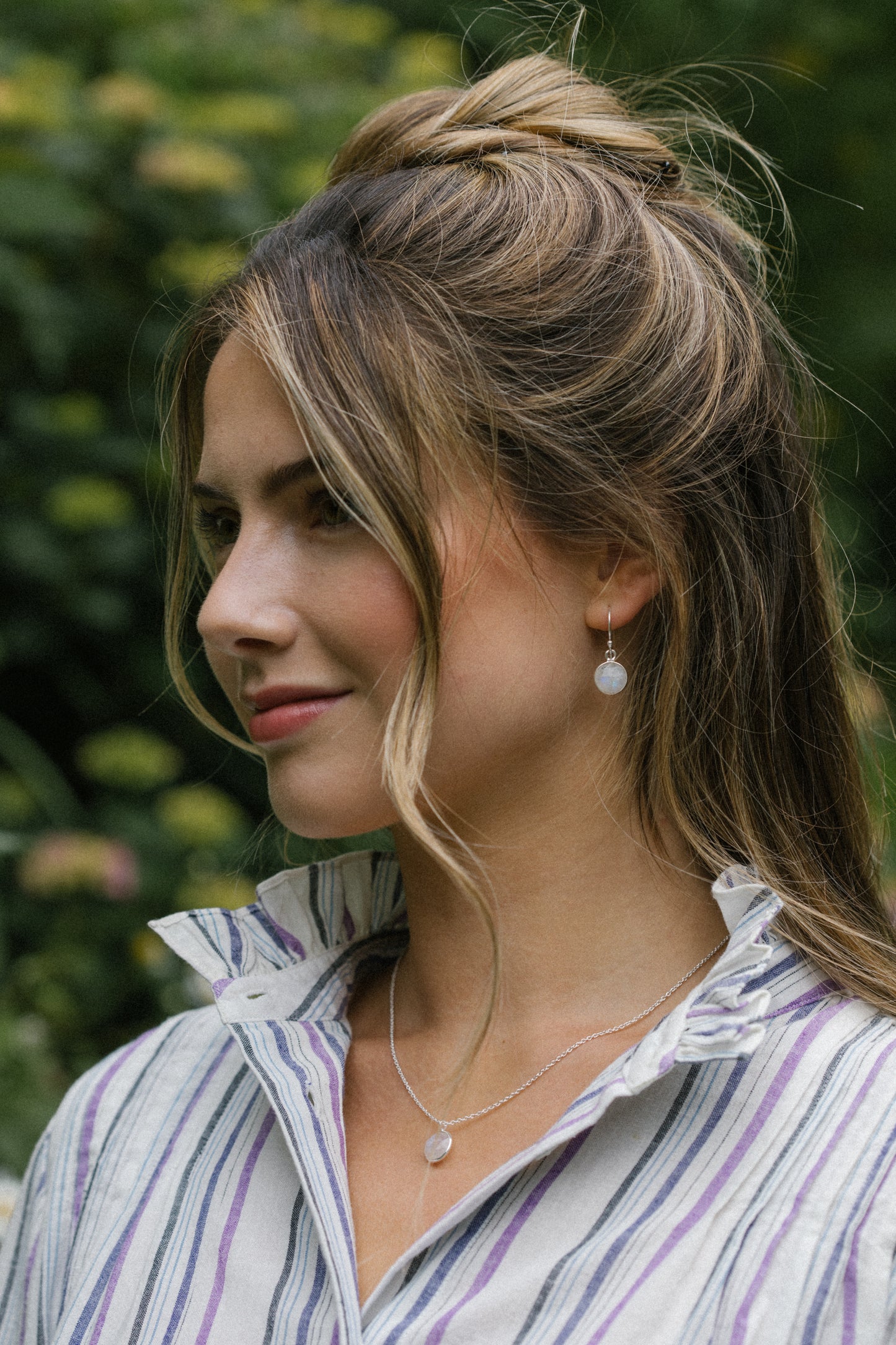 Sterling Silver Necklace with Rainbow Moonstone