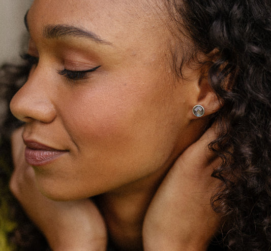Sterling Silver Round Studs in Labradorite