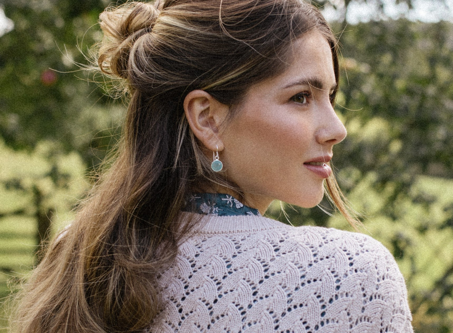 Sterling Silver Hook Earrings in Aqua Chalcedony