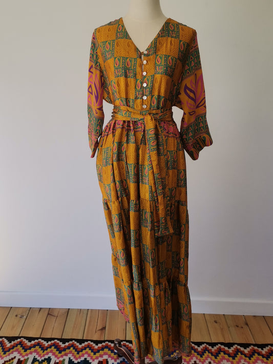 Prairie V-neck Silk Dress L - 033