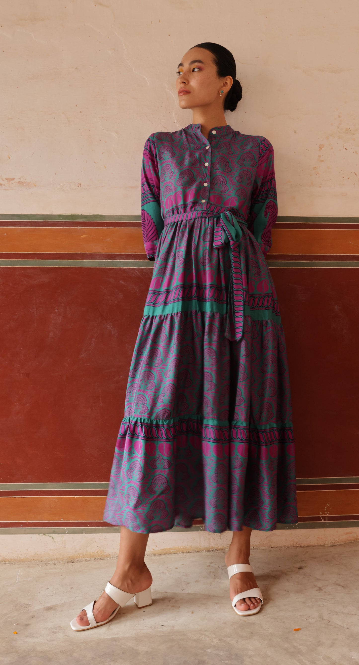 Prairie Round Neck Silk Dress