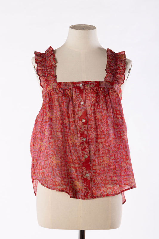Lilly Silk Camisole - Elephant Print in Red 010