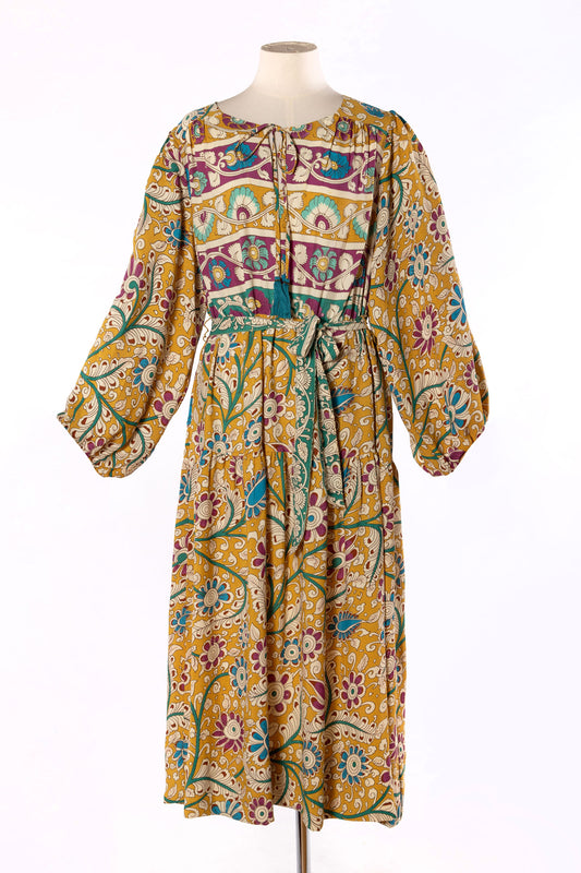 Lola Silk Dress XL - Floral Retro Print 022