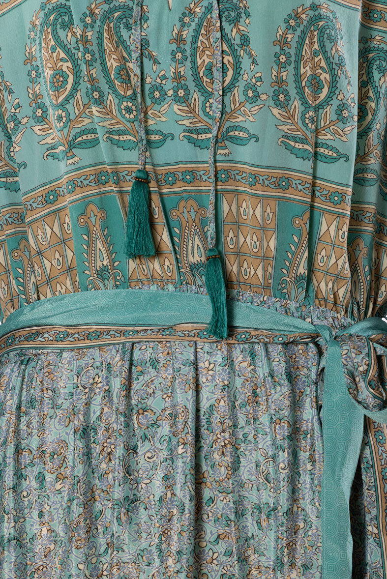 Lola Silk Dress L - Turquoise 014