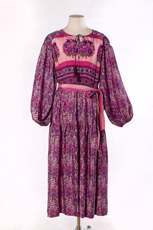 Lola Silk Dress L - Pink/Purple Floral  026