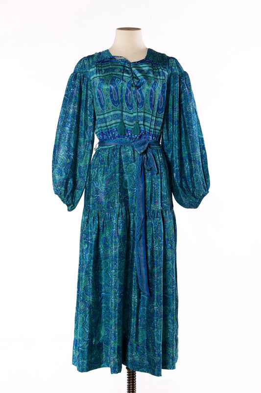 Lola Silk Dress S - Peacock Blue/Green 011