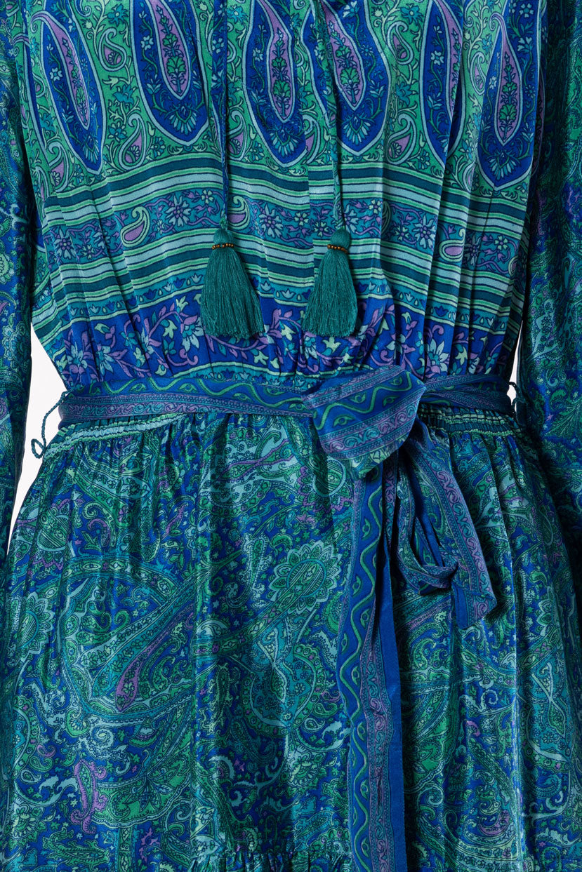 Lola Silk Dress S - Peacock Blue/Green 011
